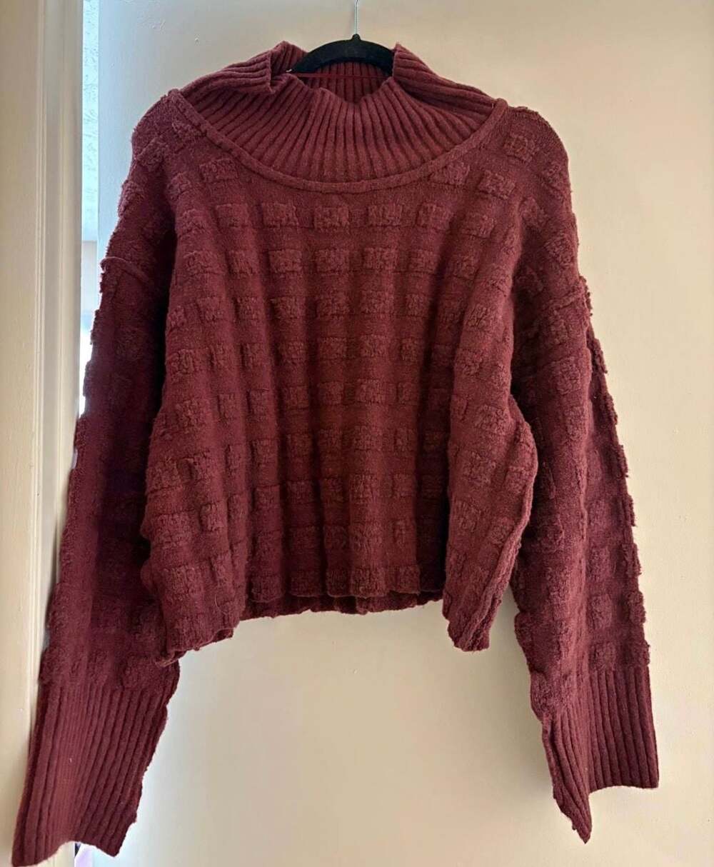 NEW We The Free Soul Searcher Textured Mock Neck Oversized Boho Fit Sweater, Win